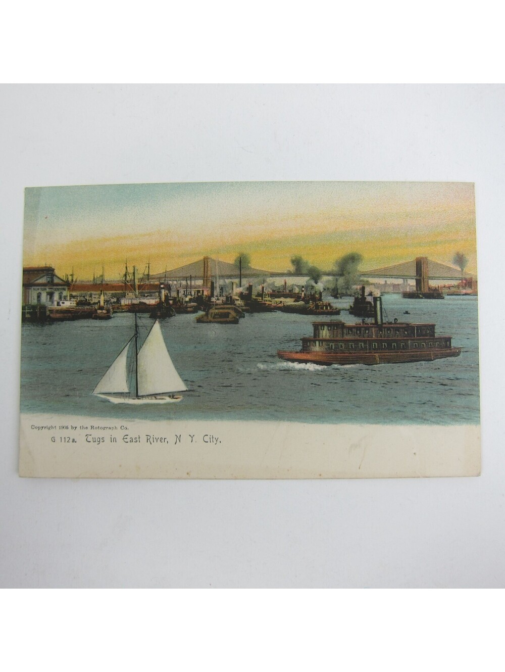 Postcard New York City Tugs in East River Steamships Boats Antique UNPOSTED RARE